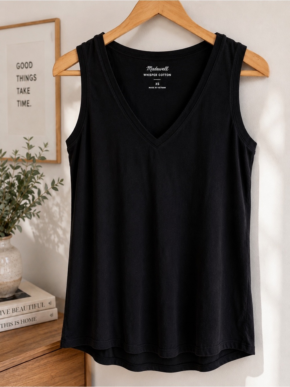 Madewell‎ Whisper Cotton Tank Top XS Black V-Neck Sleeveless